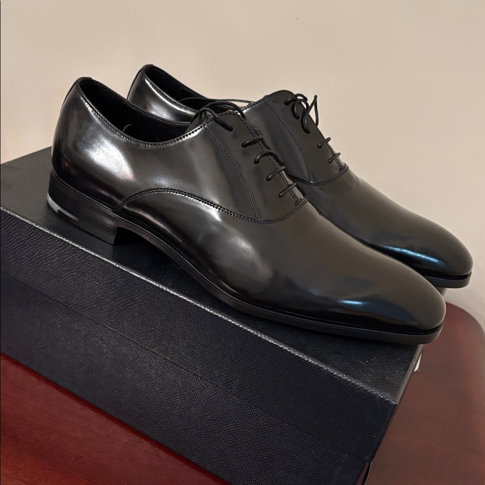 PRADA Spazzolato Fume’ Plain Toe Black Derby Sz.7 - Picture 4 of 16